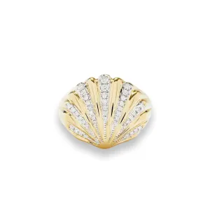 Diamond & Gold Seashell Signet Ring