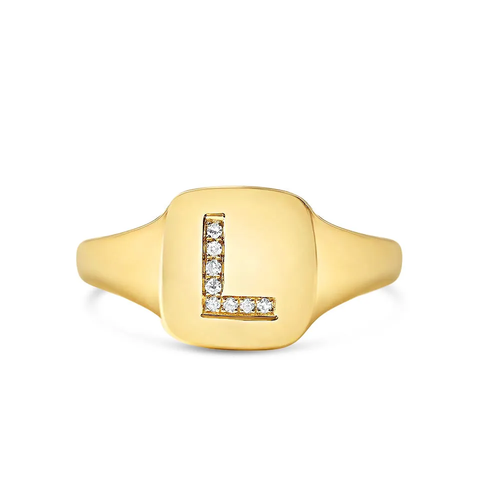 DIAMOND LETTER SIGNET RING