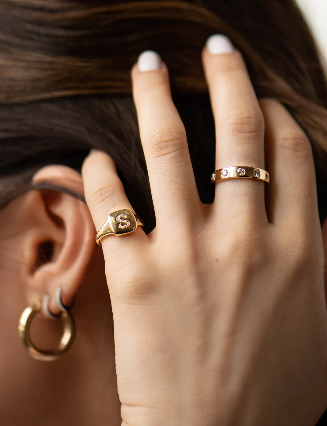 DIAMOND LETTER SIGNET RING