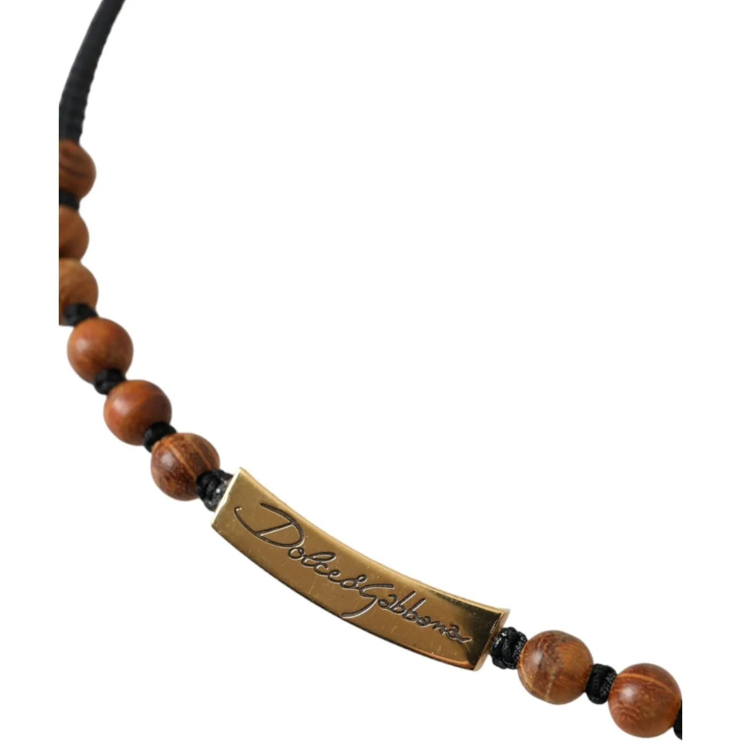 Dolce & Gabbana Black Gold Wooden Beaded Logo Pendant