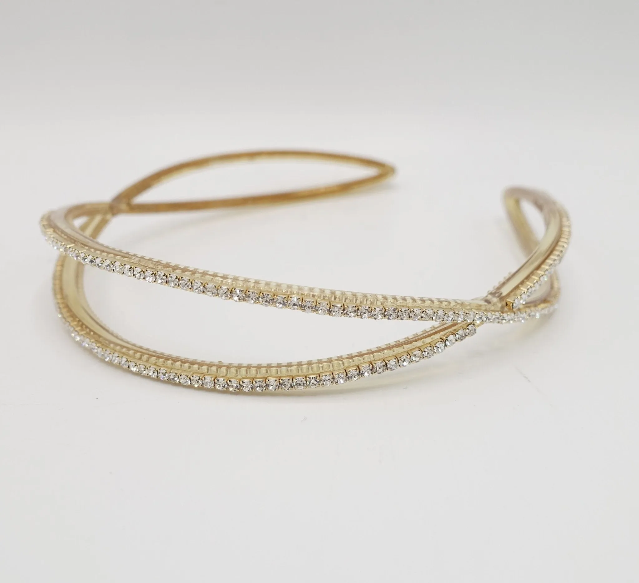 double cross headband rhinestone chain embellished acrylic double hairband woman hair accessory