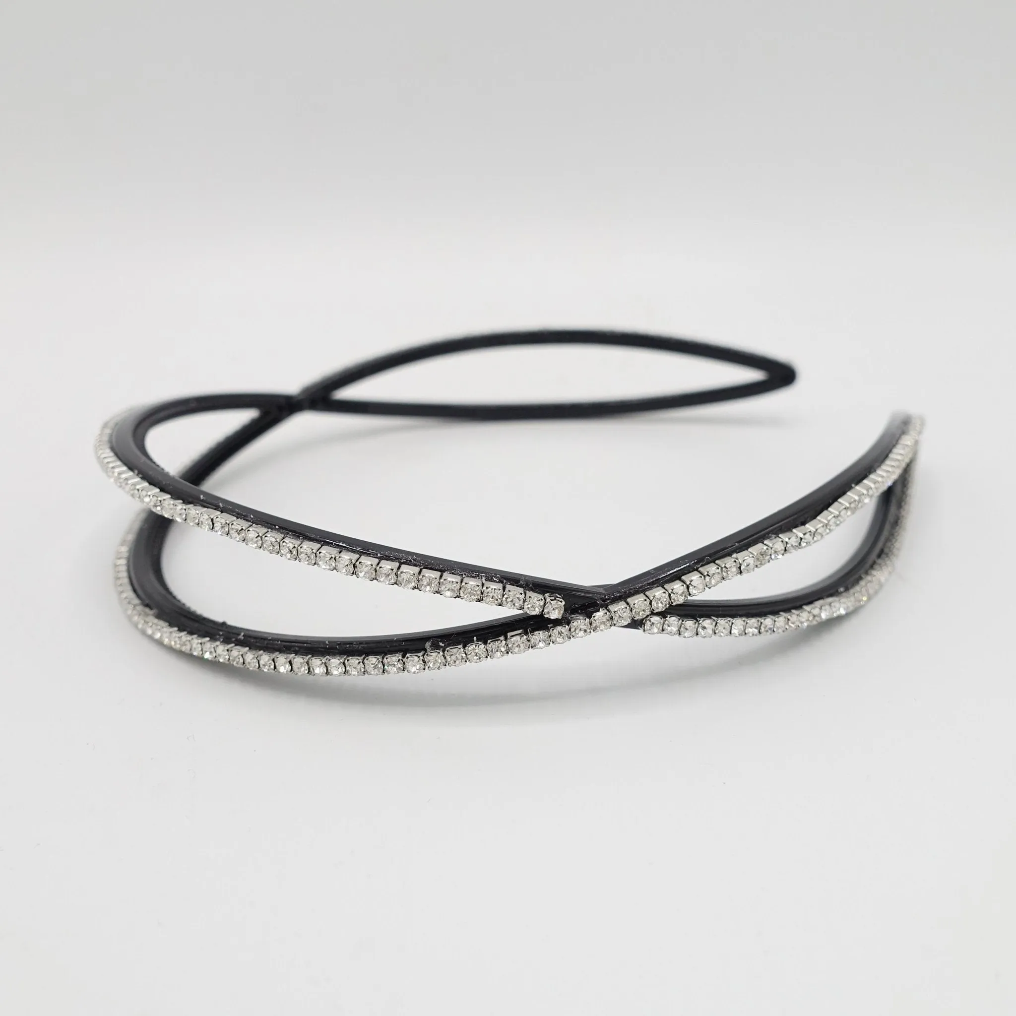 double cross headband rhinestone chain embellished acrylic double hairband woman hair accessory