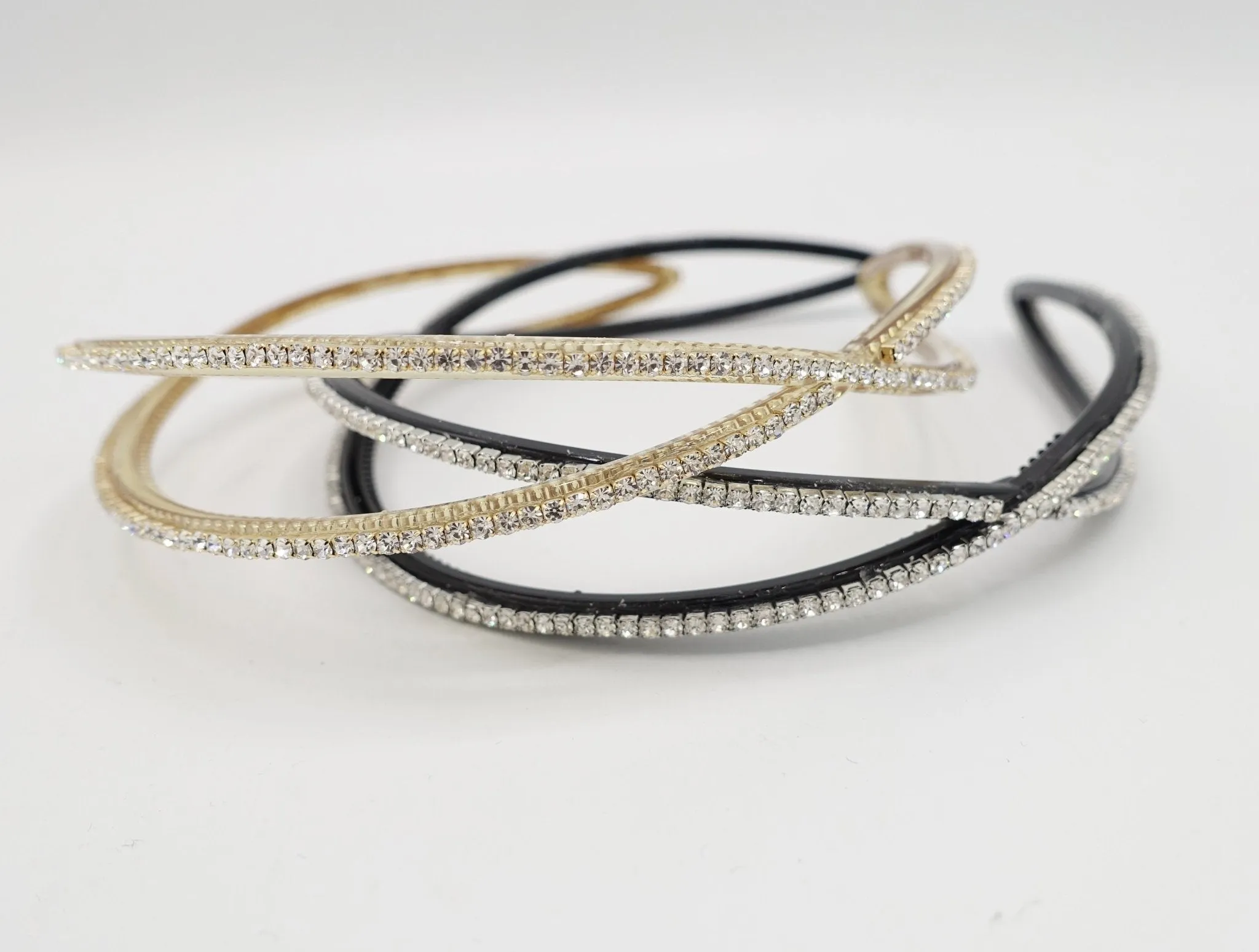 double cross headband rhinestone chain embellished acrylic double hairband woman hair accessory