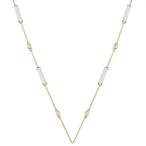Doves 18K Yellow Gold White Agate and Diamond Station Necklace