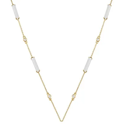 Doves 18K Yellow Gold White Agate and Diamond Station Necklace