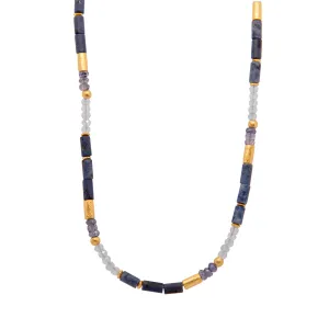 Dumortierite, London Blue Topaz, Aquamarine 3mm Necklace 24K Fair Trade Gold Vermeil