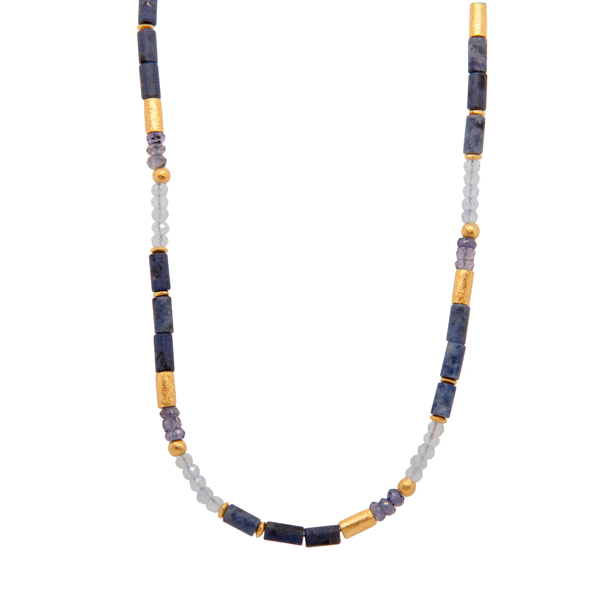 Dumortierite, London Blue Topaz, Aquamarine 3mm Necklace 24K Fair Trade Gold Vermeil