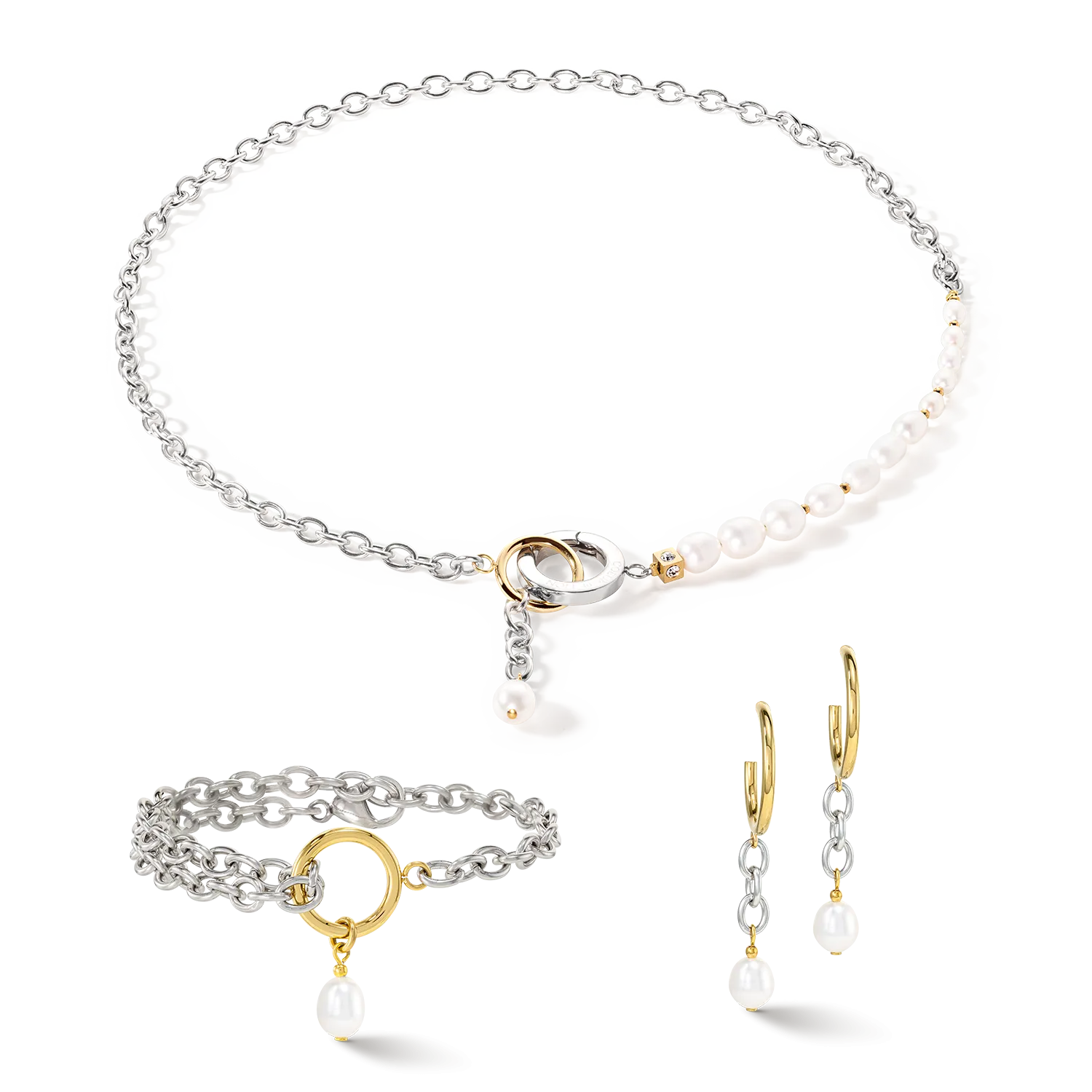 Earrings Y & oval Freshwater Pearls with O-ring bicolor