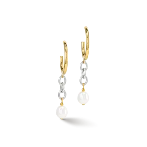 Earrings Y & oval Freshwater Pearls with O-ring bicolor