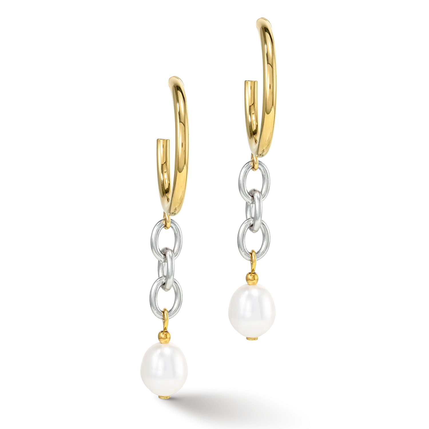 Earrings Y & oval Freshwater Pearls with O-ring bicolor