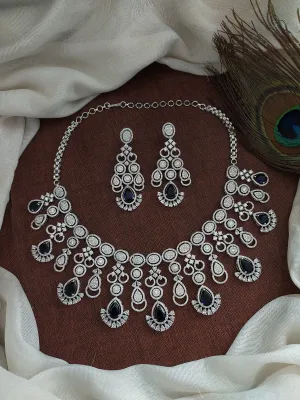 Elegant Silver-Plated Zircon Necklace Set with AD Stones