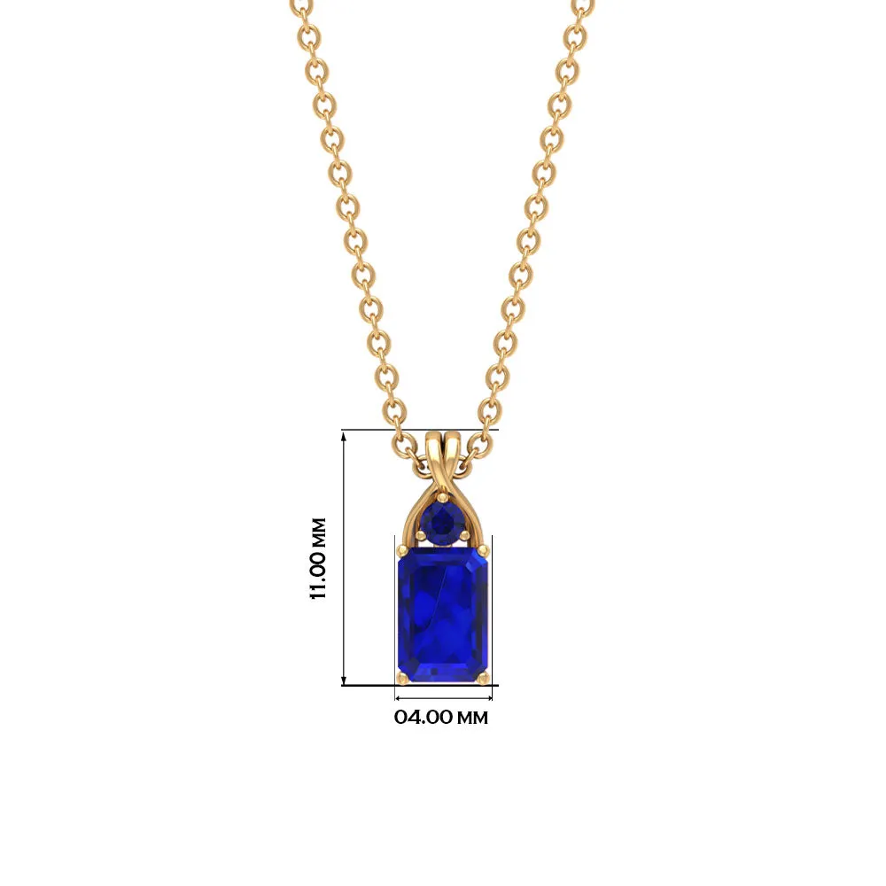 Emerald Cut Lab Created Blue Sapphire Solitaire Pendant Necklace