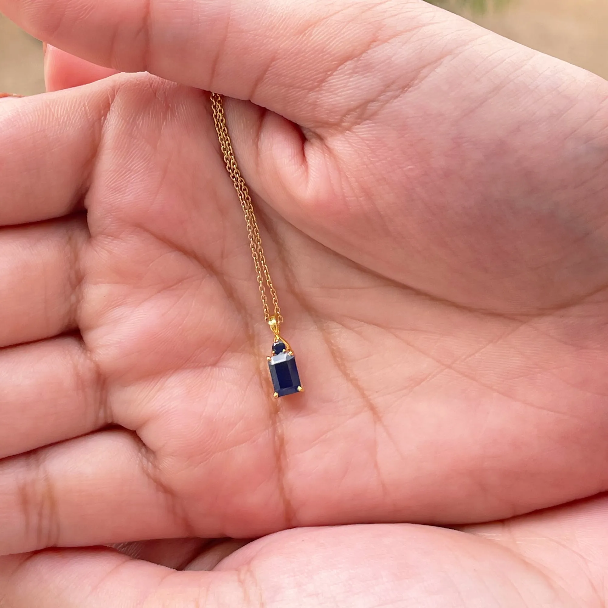Emerald Cut Lab Created Blue Sapphire Solitaire Pendant Necklace