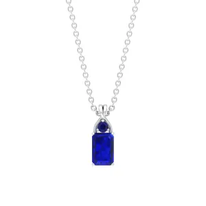 Emerald Cut Lab Created Blue Sapphire Solitaire Pendant Necklace