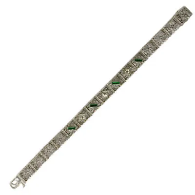 Emerald, Diamanté & Sterling Filigree Bracelet