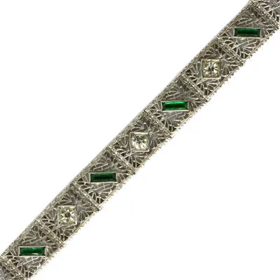 Emerald, Diamanté & Sterling Filigree Bracelet
