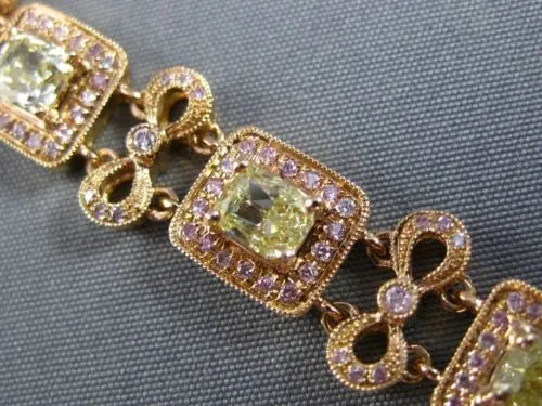 ESTATE WIDE 7.26CT FANCY YELLOW & PINK DIAMOND 18KT ROSE GOLD FILIGREE BRACELET
