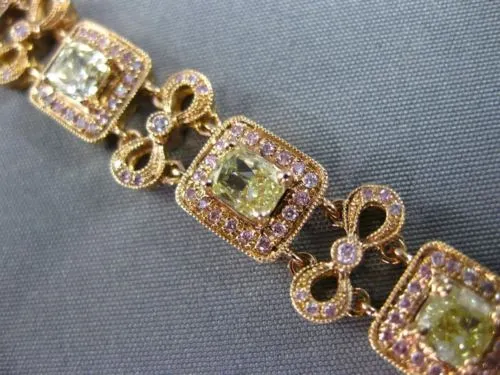 ESTATE WIDE 7.26CT FANCY YELLOW & PINK DIAMOND 18KT ROSE GOLD FILIGREE BRACELET