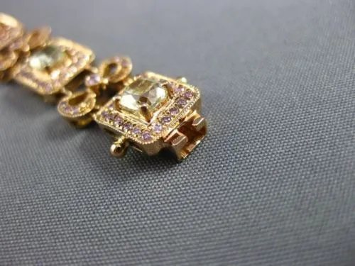 ESTATE WIDE 7.26CT FANCY YELLOW & PINK DIAMOND 18KT ROSE GOLD FILIGREE BRACELET