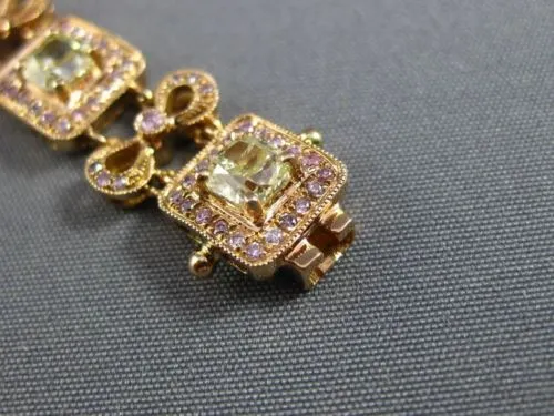 ESTATE WIDE 7.26CT FANCY YELLOW & PINK DIAMOND 18KT ROSE GOLD FILIGREE BRACELET