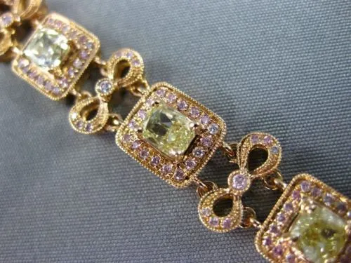 ESTATE WIDE 7.26CT FANCY YELLOW & PINK DIAMOND 18KT ROSE GOLD FILIGREE BRACELET