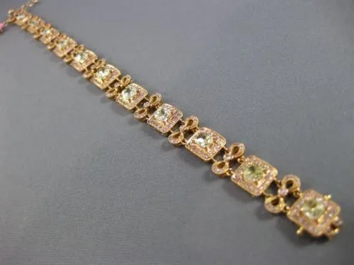 ESTATE WIDE 7.26CT FANCY YELLOW & PINK DIAMOND 18KT ROSE GOLD FILIGREE BRACELET