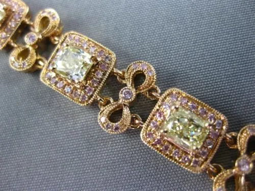 ESTATE WIDE 7.26CT FANCY YELLOW & PINK DIAMOND 18KT ROSE GOLD FILIGREE BRACELET