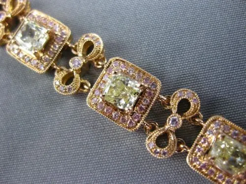 ESTATE WIDE 7.26CT FANCY YELLOW & PINK DIAMOND 18KT ROSE GOLD FILIGREE BRACELET