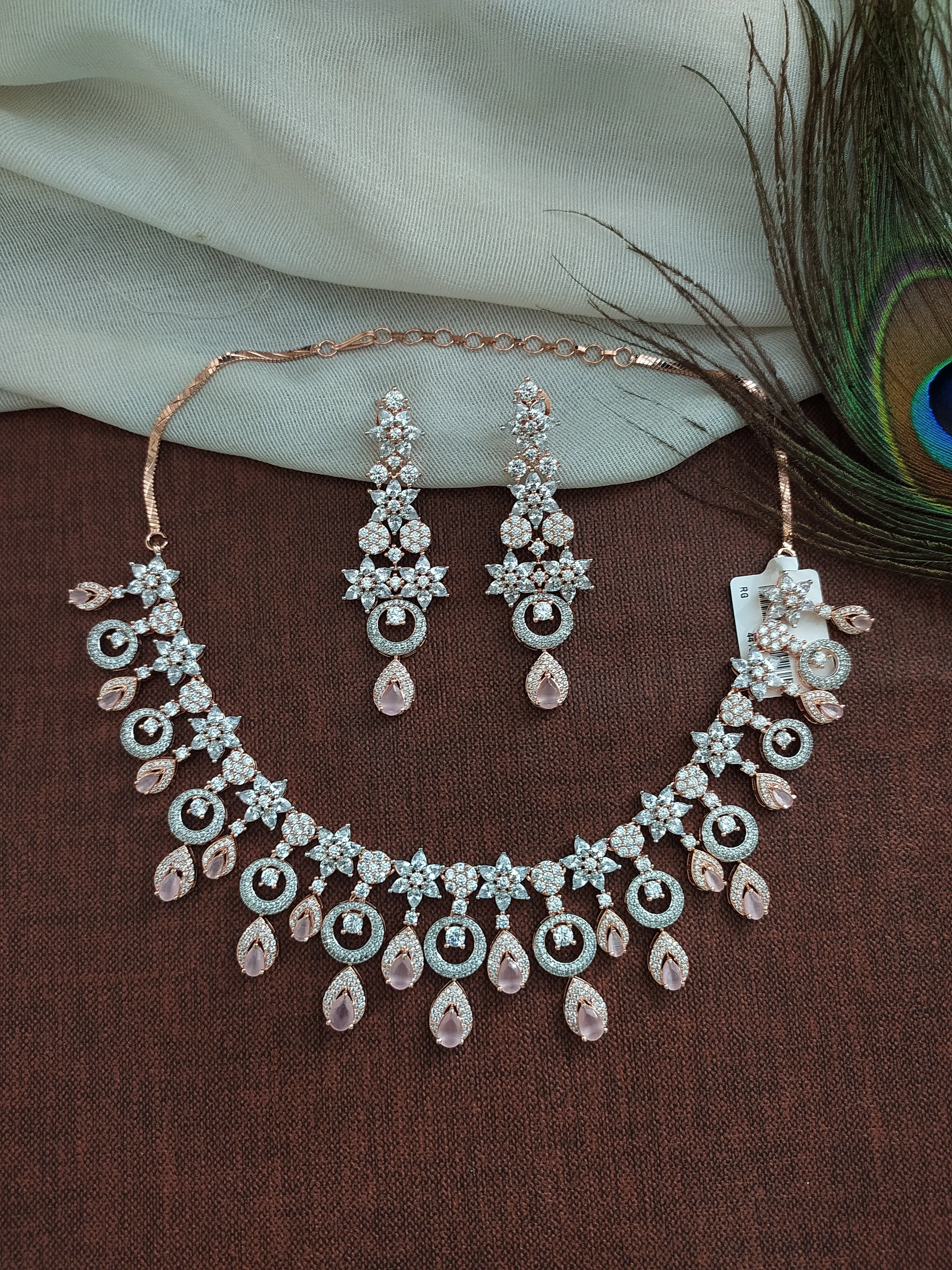Exquisite Rose-gold Zircon Necklace Set