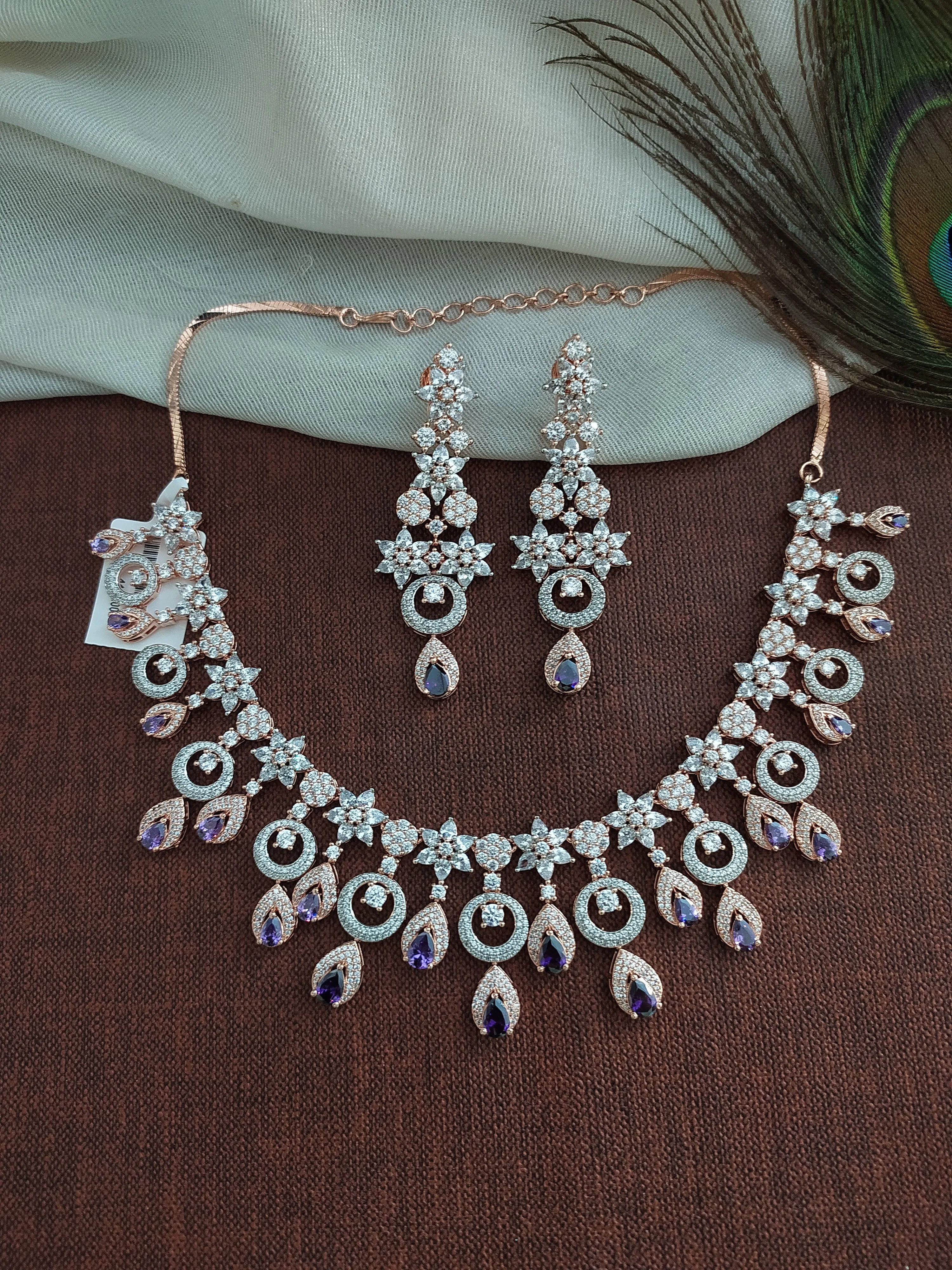 Exquisite Rose-gold Zircon Necklace Set