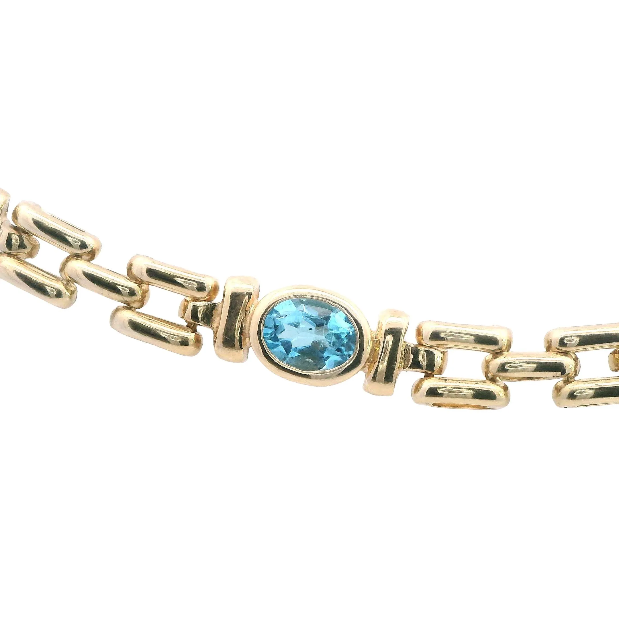Exquisite Yellow Gold Blue Topaz Bracelet