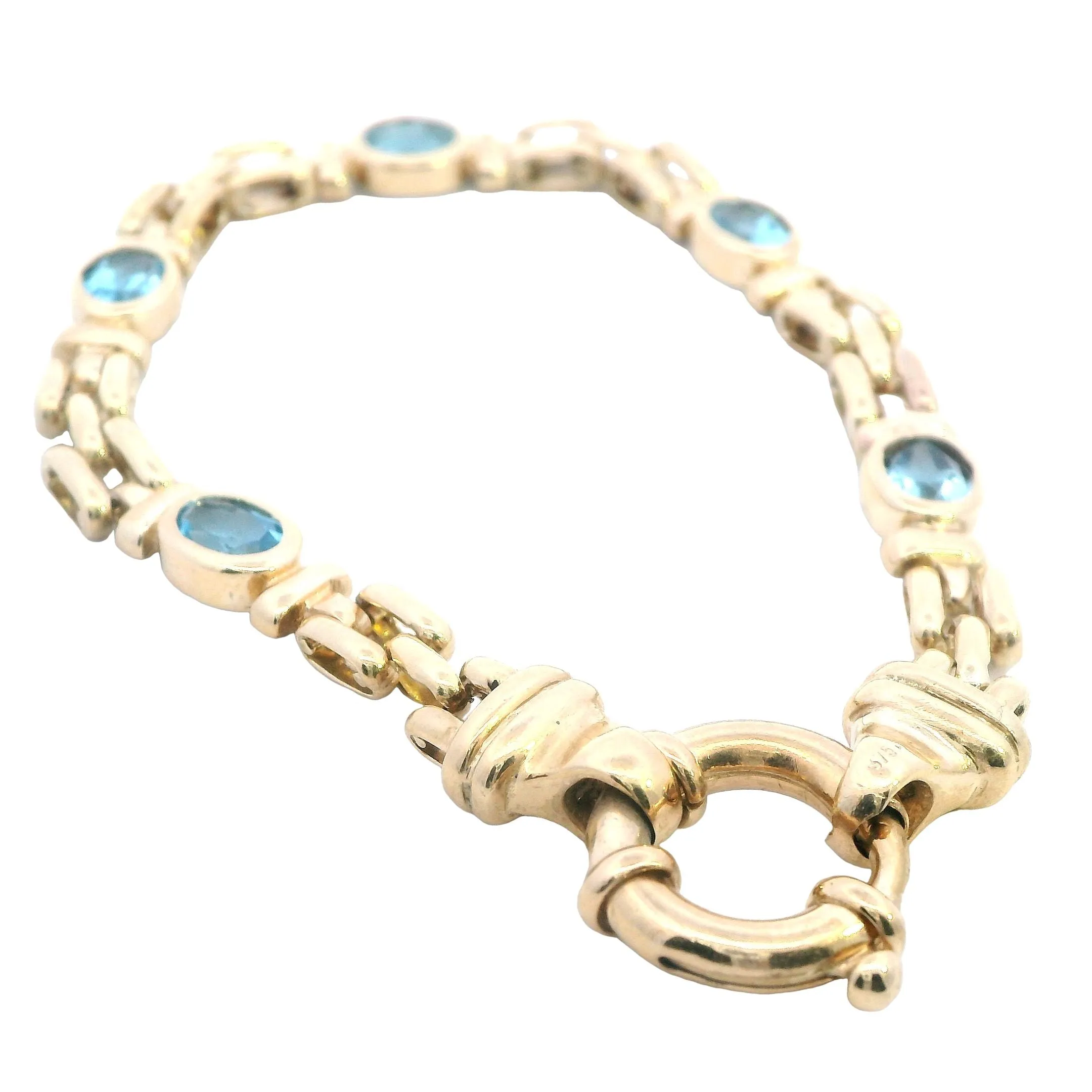 Exquisite Yellow Gold Blue Topaz Bracelet
