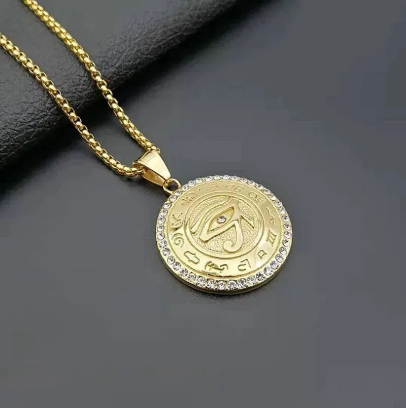 Eye of Horus Sacred Youga Meditation Golden Necklace Pendant with Rhinestones Protection From Evil Eye