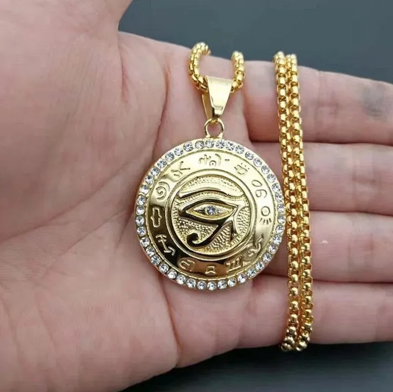Eye of Horus Sacred Youga Meditation Golden Necklace Pendant with Rhinestones Protection From Evil Eye