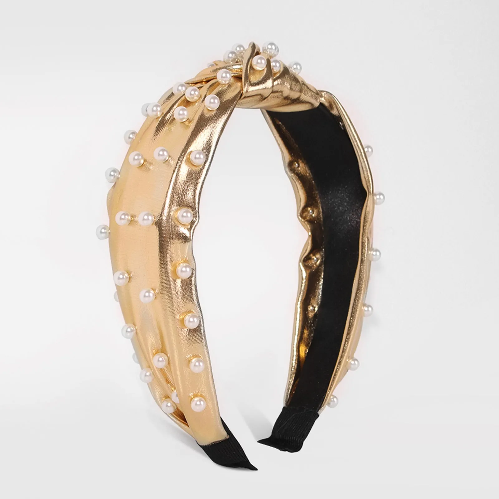 F2510 Top Knot Metallic Faux Leather with Pearl Headband