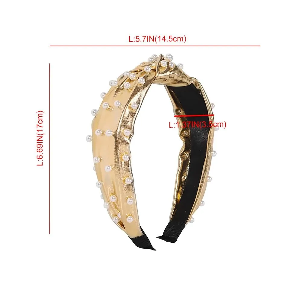 F2510 Top Knot Metallic Faux Leather with Pearl Headband