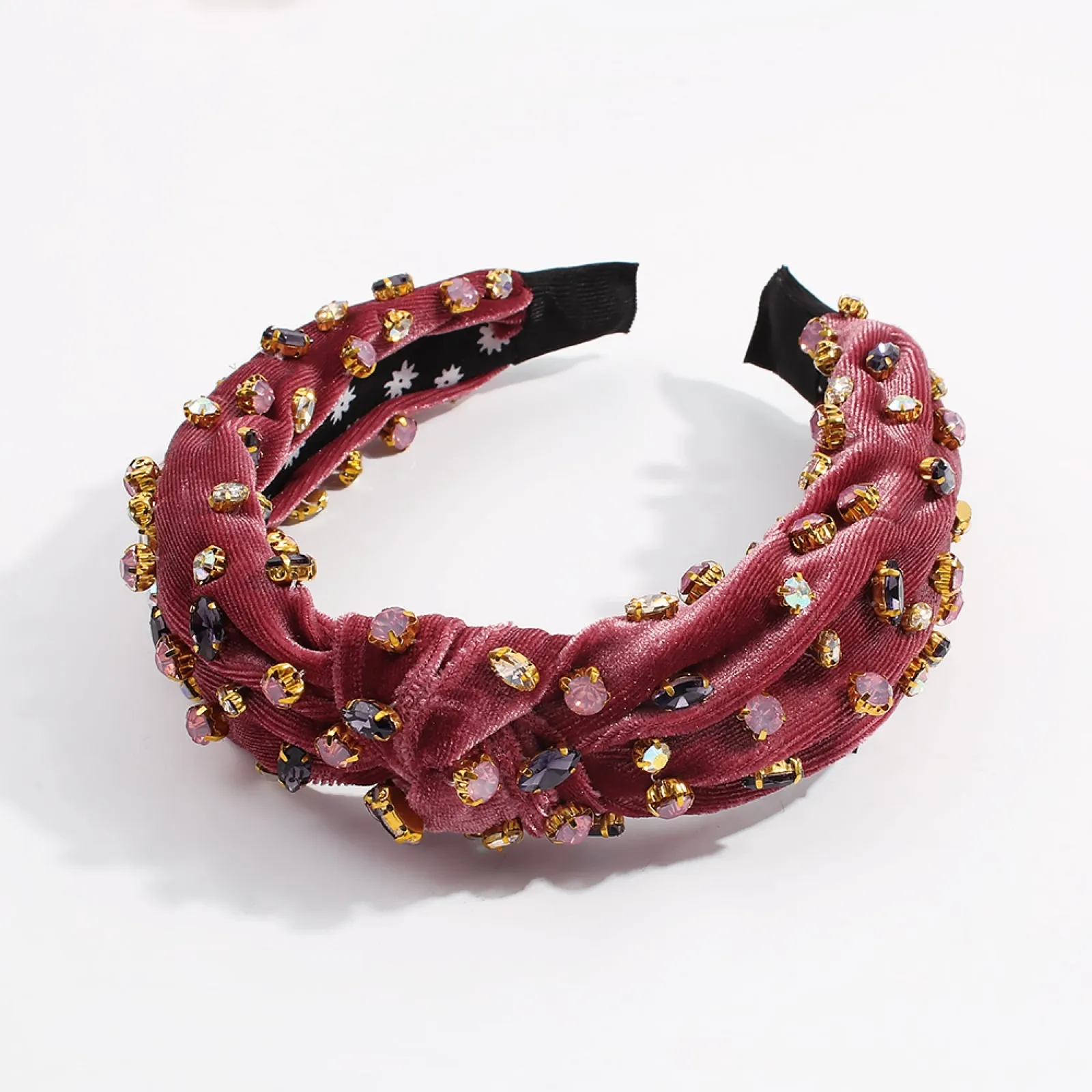 F2856 Corduroy Large Crystal Top Knot Headband