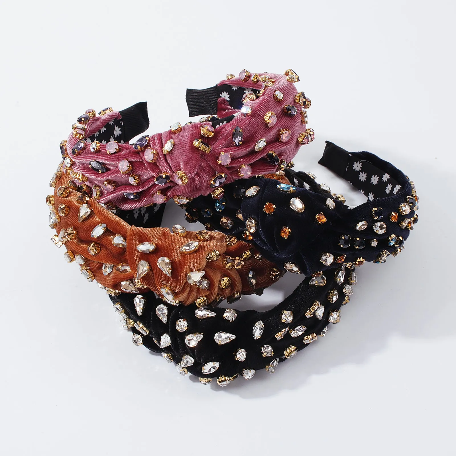 F2856 Corduroy Large Crystal Top Knot Headband