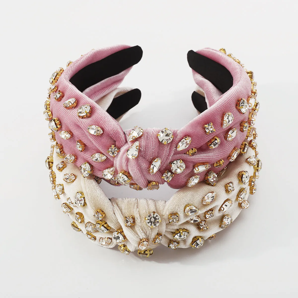 F2856 Corduroy Large Crystal Top Knot Headband