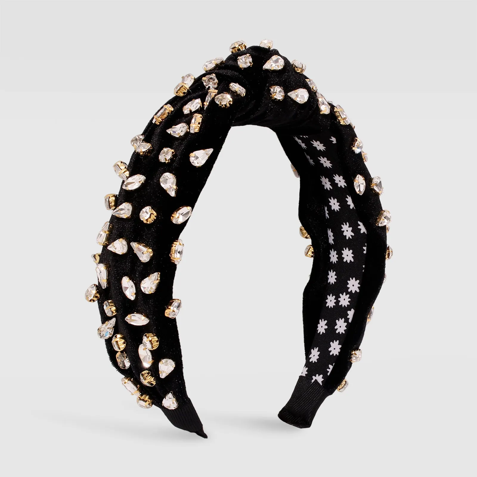 F2856 Corduroy Large Crystal Top Knot Headband