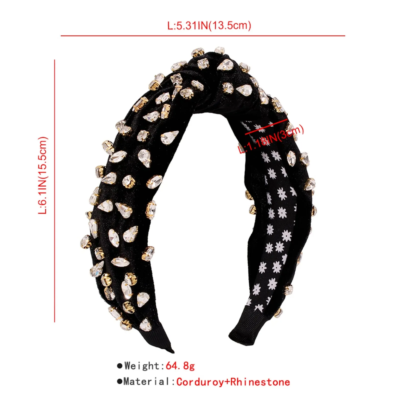 F2856 Corduroy Large Crystal Top Knot Headband