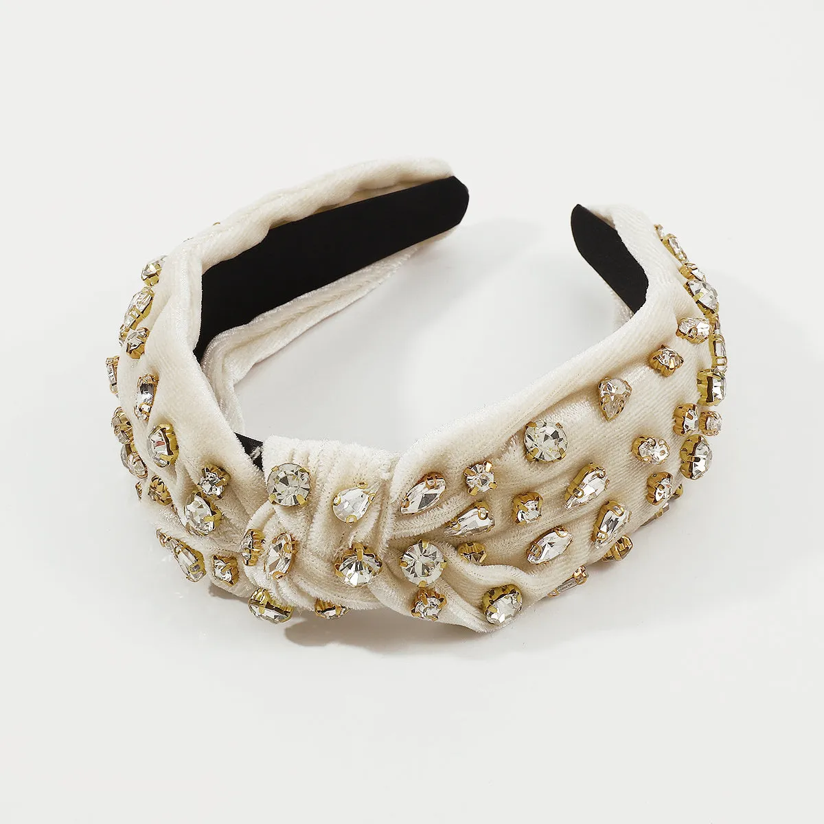 F2856 Corduroy Large Crystal Top Knot Headband