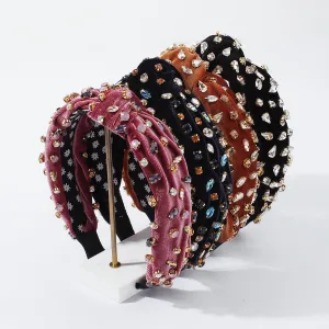 F2856 Corduroy Large Crystal Top Knot Headband