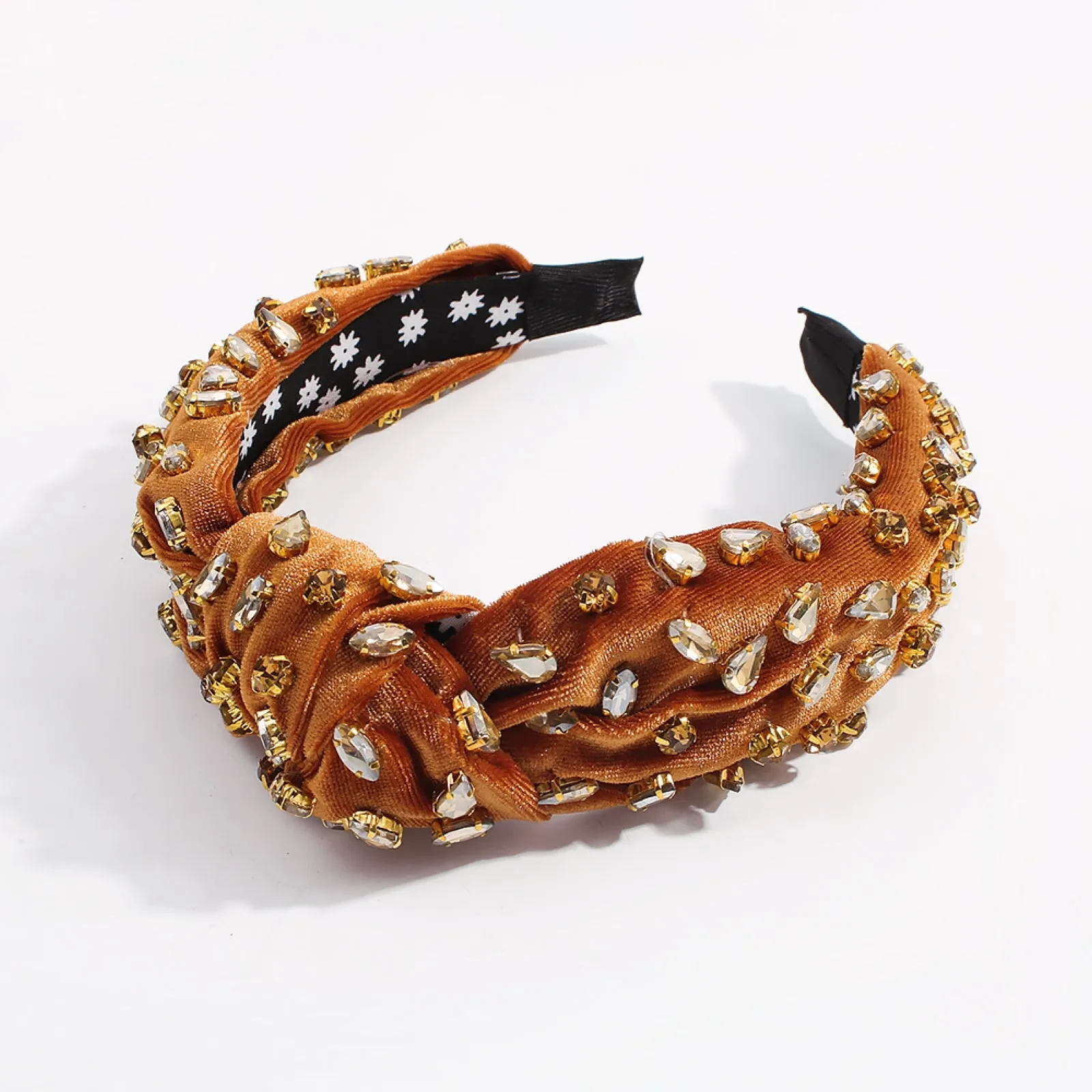 F2856 Corduroy Large Crystal Top Knot Headband