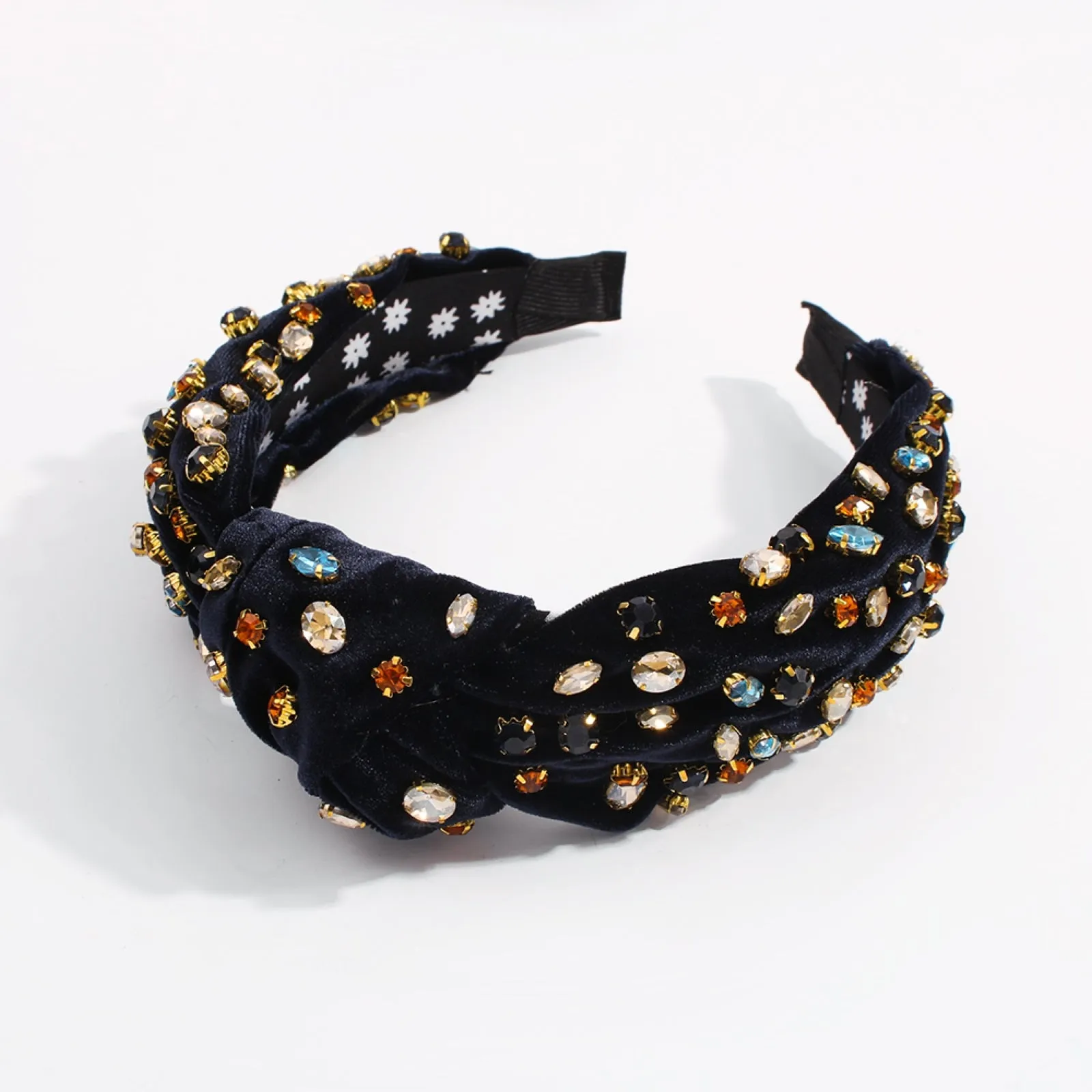 F2856 Corduroy Large Crystal Top Knot Headband