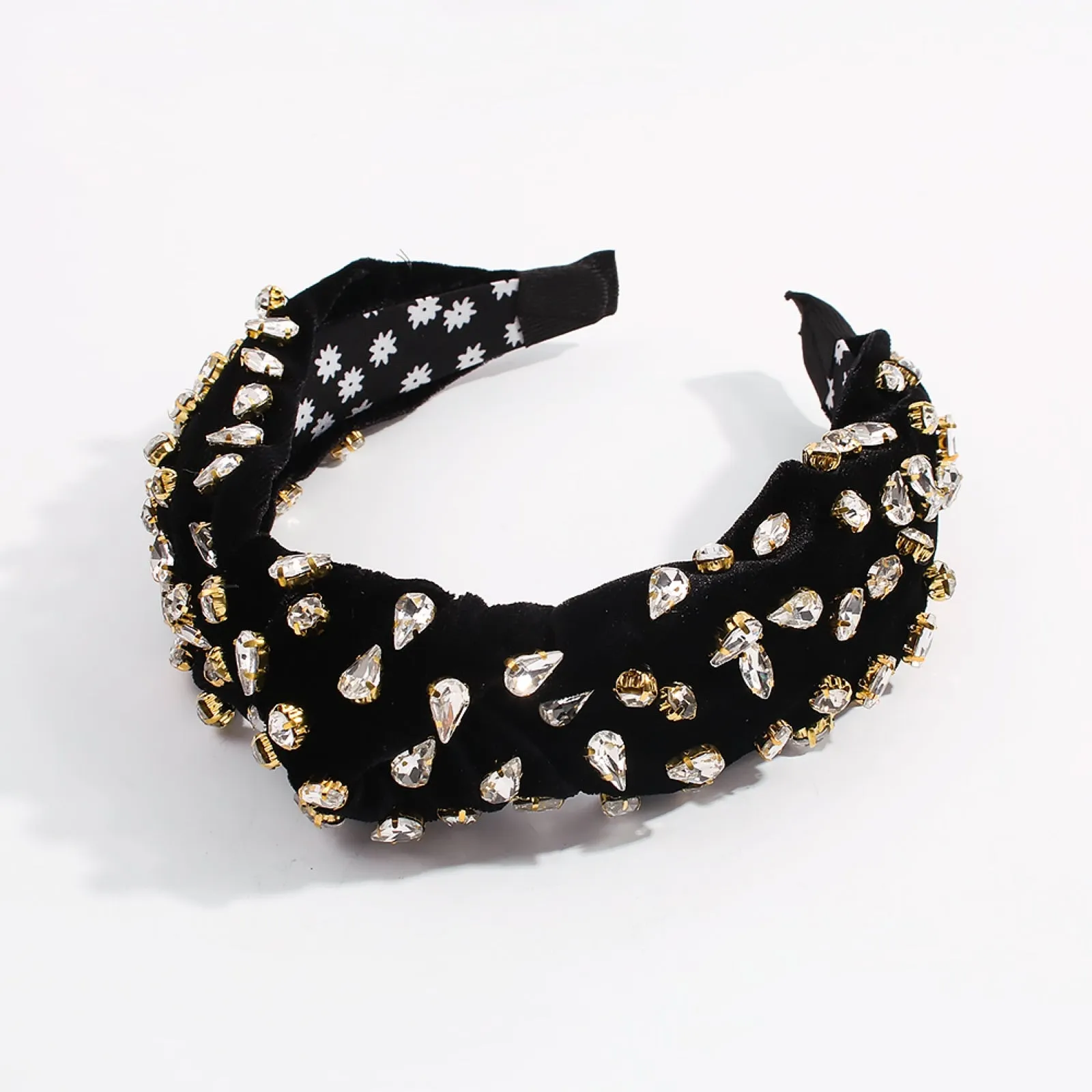 F2856 Corduroy Large Crystal Top Knot Headband