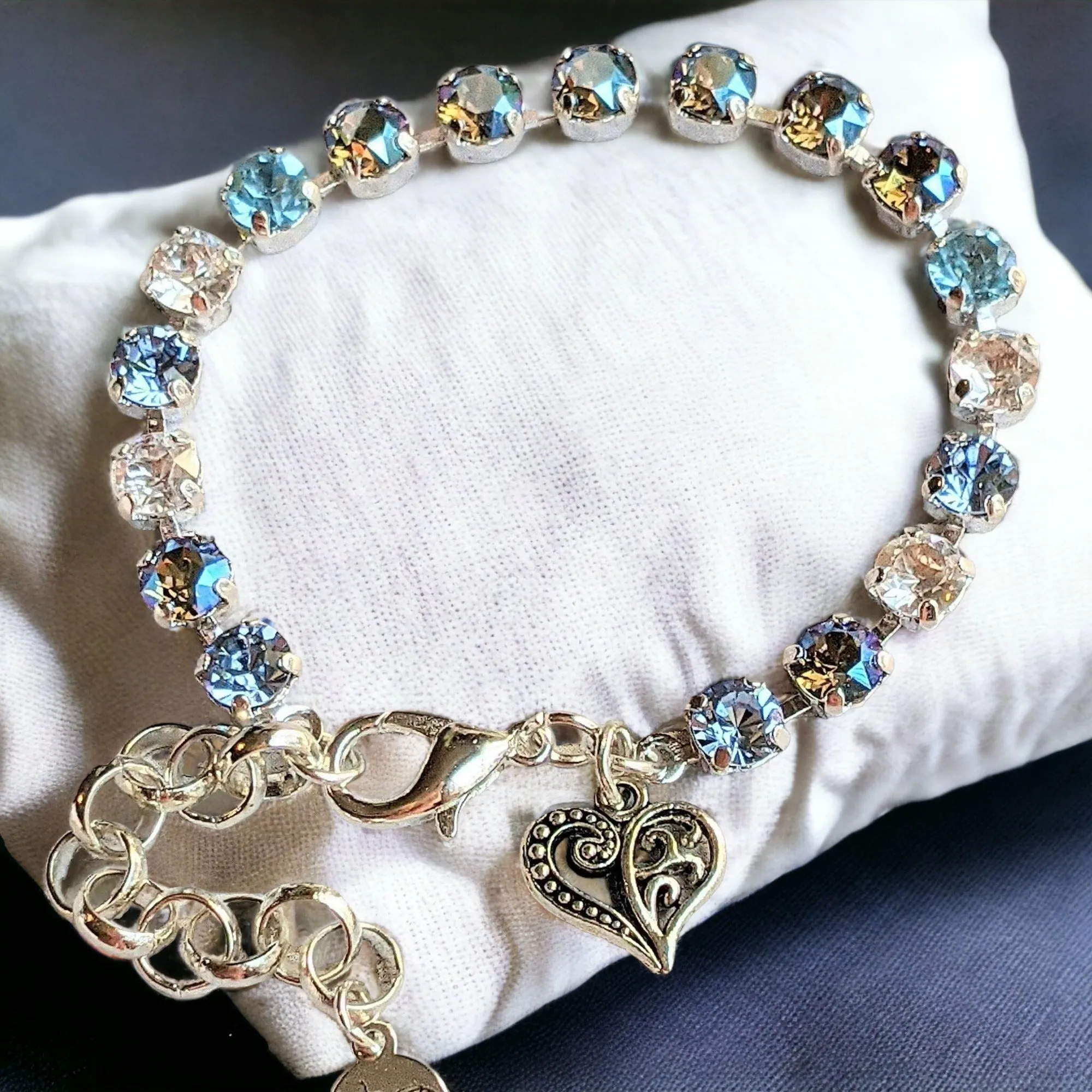 Fancy Filigree Heart Faceted Crystal Bracelet