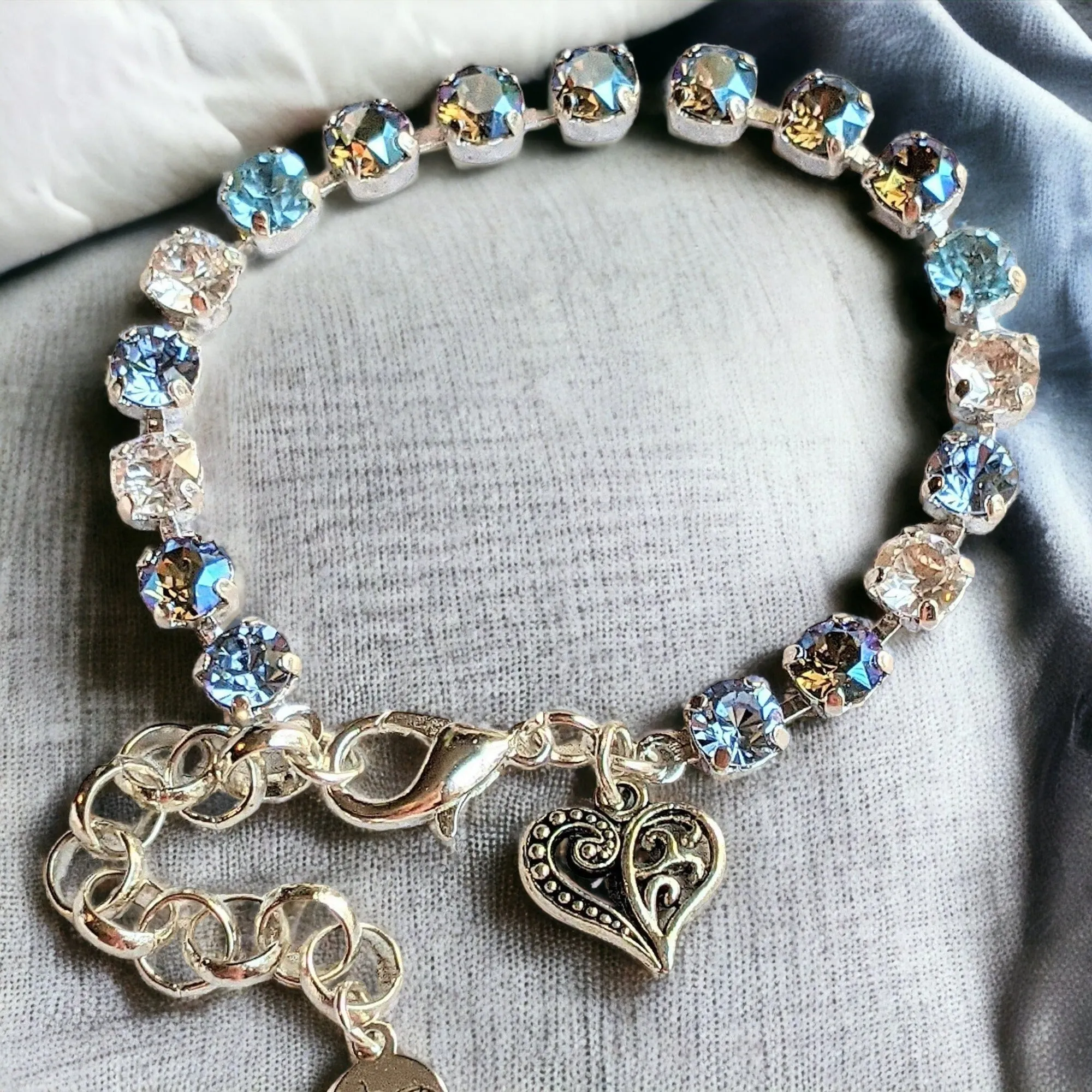 Fancy Filigree Heart Faceted Crystal Bracelet