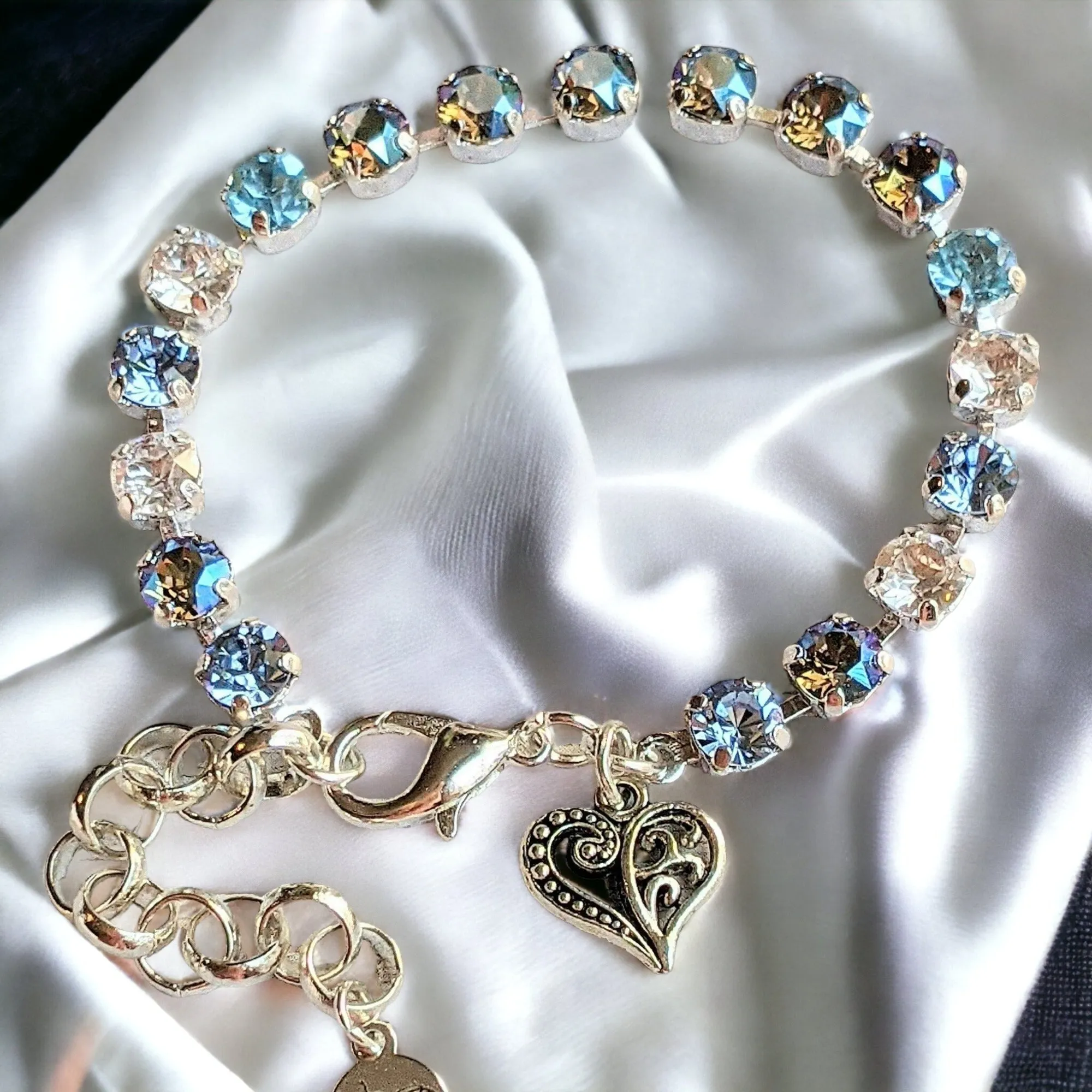 Fancy Filigree Heart Faceted Crystal Bracelet