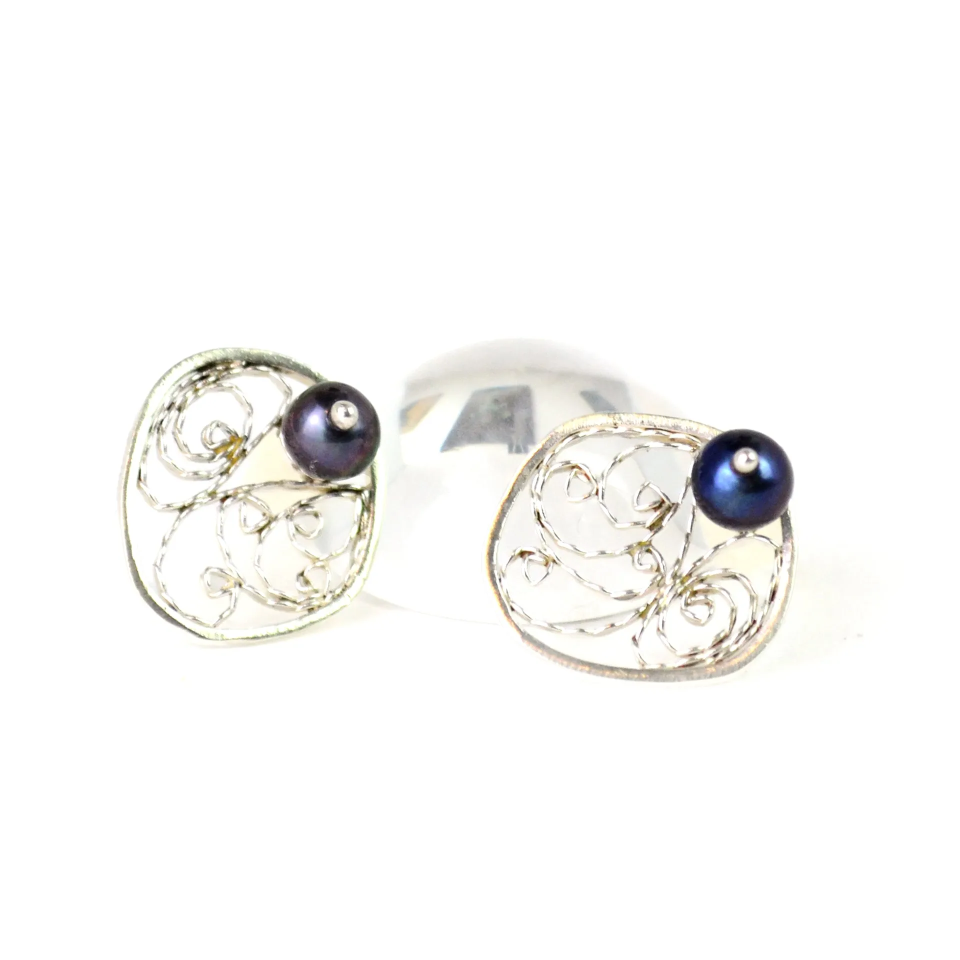 Filigree & Pearl Stud Earrings